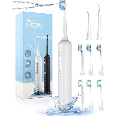 Electric Toothbrush with Water flosser, 3 in 1 Teeth Cleaning Kit with 7 Modes, Electric Toothbrush and flosser Combofor Adults, Water Flosser Portable for Travel and Home (White)