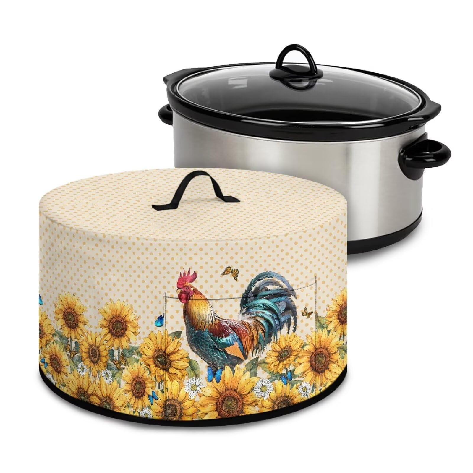 Luarisgur Crock Pot Cover Rooster Sunflower Small Appliance Covers Beige Slow Cooker Cover Air Fryer Covers Dust Protection Stain Resistant Washable Appliance Cover