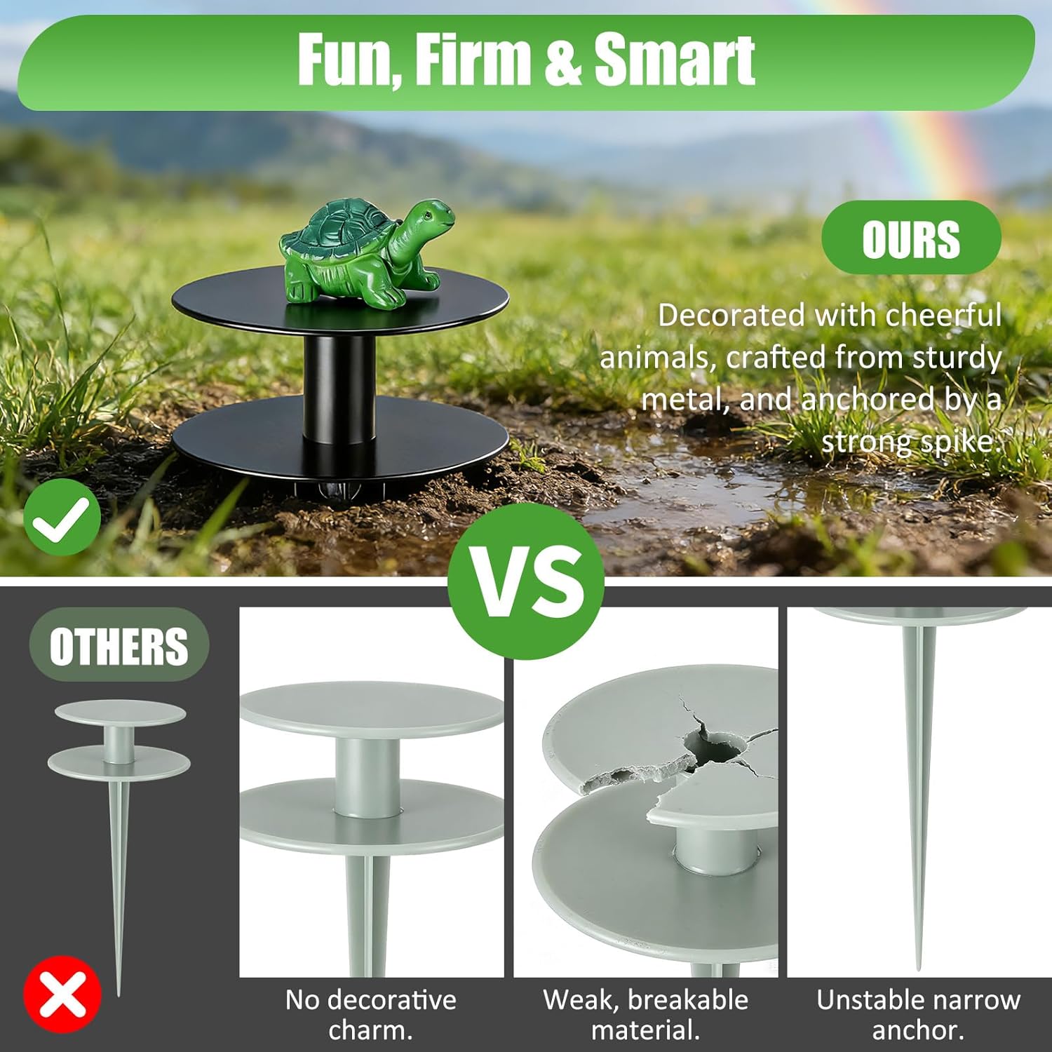 6 Pack Garden Hose Guide Spike, 8.7" Hose Guide Stakes with Green Turtle Design, Water Hose Outside Cast Aluminum Heavy Duty Hose Guide for Keeping Flower Beds, Lawn & Garden Plant Protection