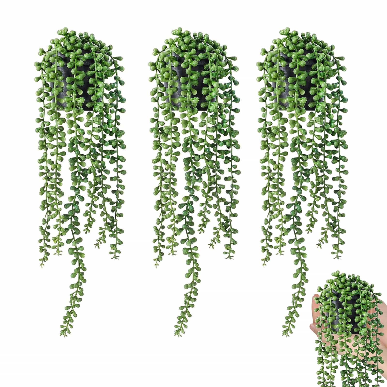 Fake Artificial Hanging Plant Potted String of Pearls Succulent Plants