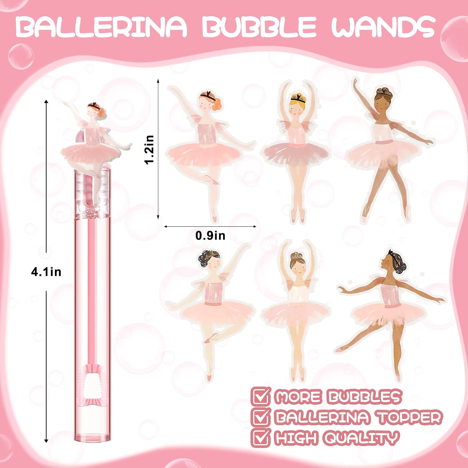 24 Pcs Ballet Girl Party Favors Mini Bubble Wands Pink Party Theme Bubble Wand for Baby Shower Girls 1st Birthday Gift Bag Supplies