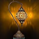 Marrakech Tiffany Lamp Turkish Table Lamp with Vintage Style, Handmade Moroccan Lamps with Mosaic Stained Glass&Swan Neck Bronze Base Including LED Bulb for Living Room Bedroom Decor (Yellow)