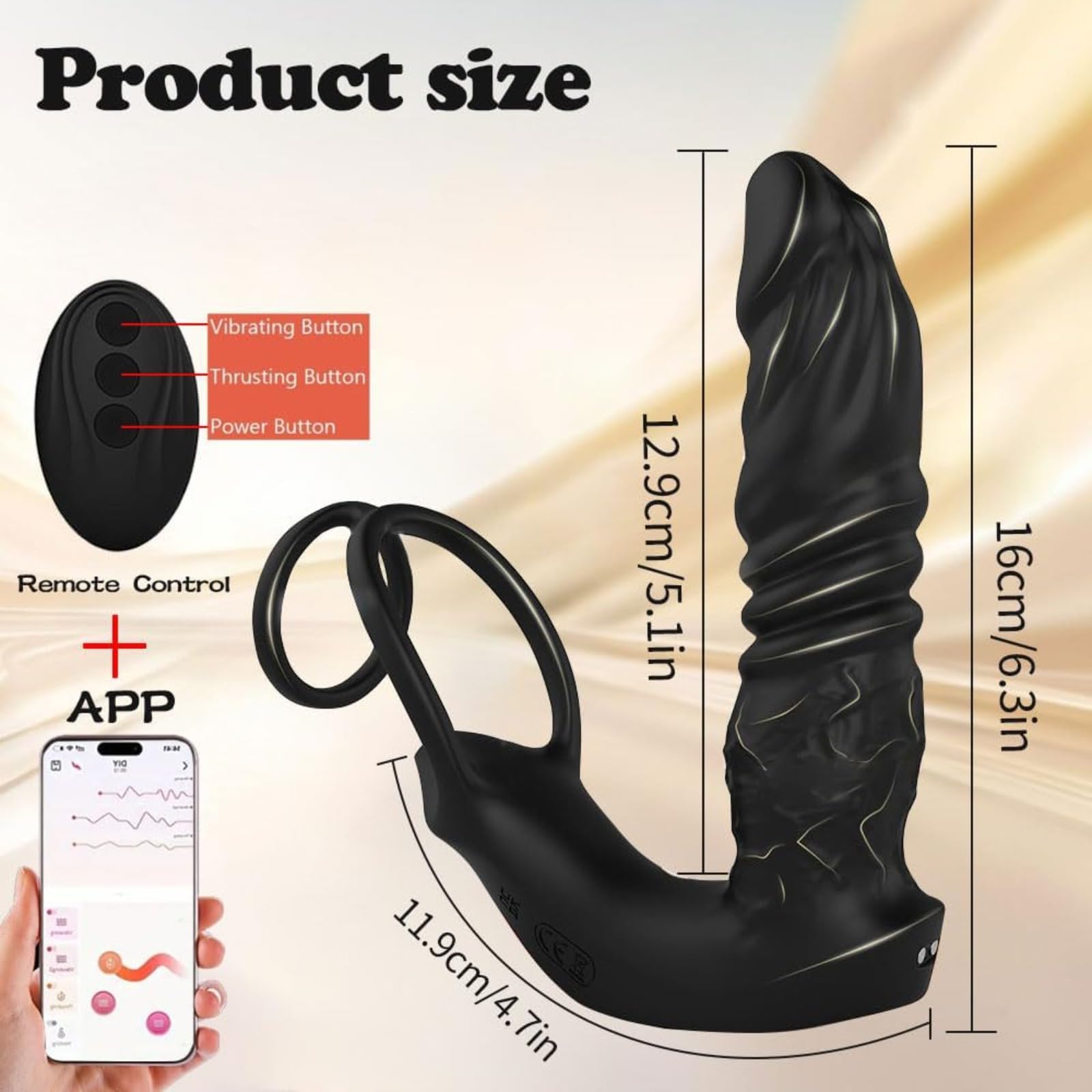 Controllo tramite app, massaggiatore, con doppio anello anale in silicone, plug anale, dildo, giocattoli erotici di fantasia