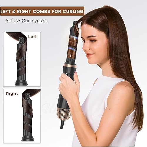 Miniatura 3 de Juego de estilizadores de secador de pelo, cepillo de aire caliente 5 en 1, rizadores y alisadores y voluminizadores Pro Kit, tecnología iónica,