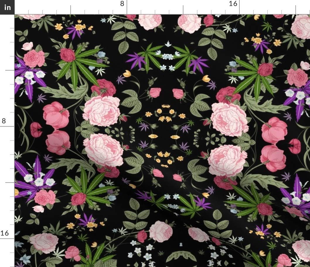 Spoonflower Fabric - Cannabis Rose Floral Roses Marijuana Printed on Petal Signature Cotton Fabric by The Yard - Sewing Quilting Apparel Crafts Decor