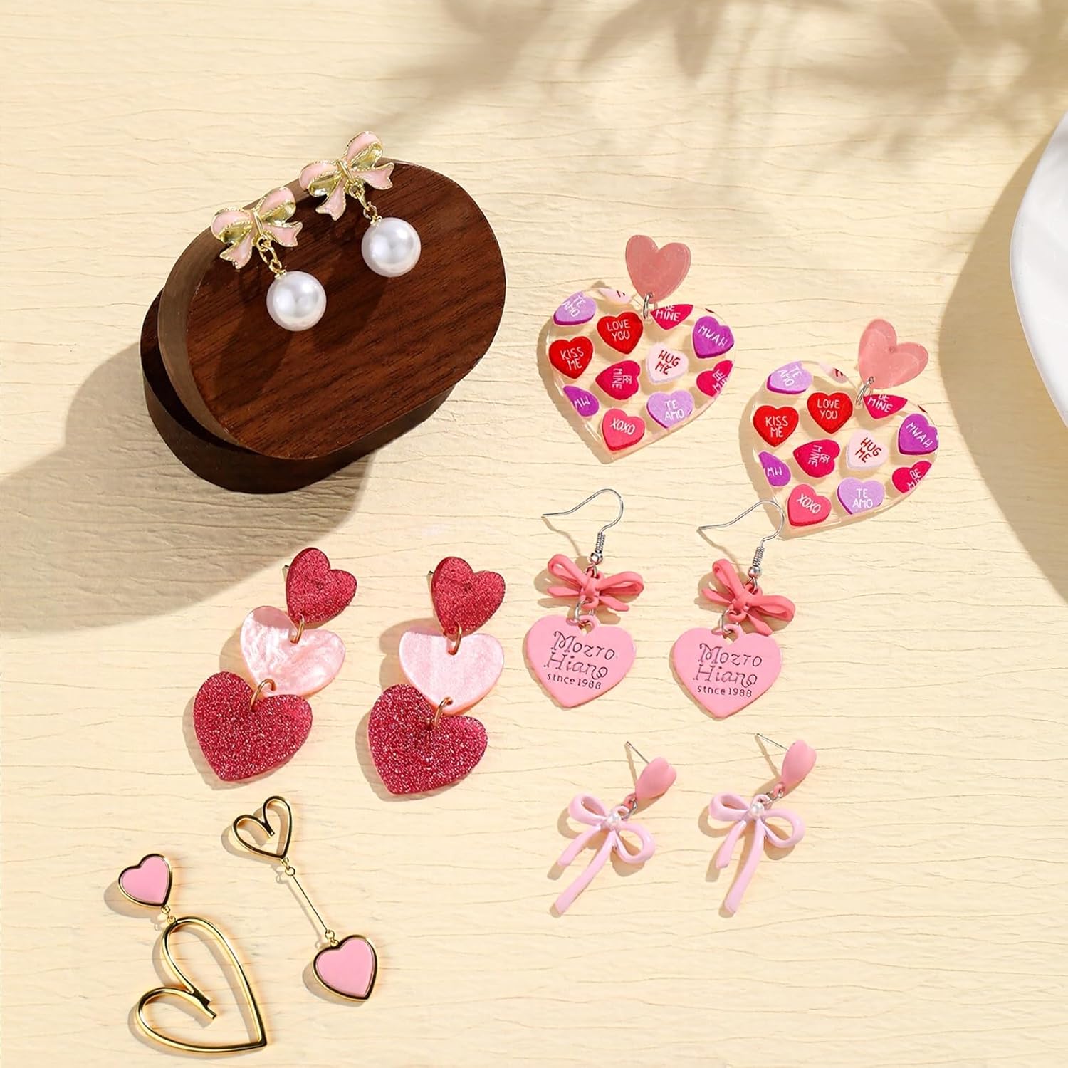 6 Pairs Valentine's Day Earrings for Women Valentines Heart Bow Earring Stud Holiday Dangle Earrings Bulk for Women Holiday Jewelry Gifts for Women - Image 3