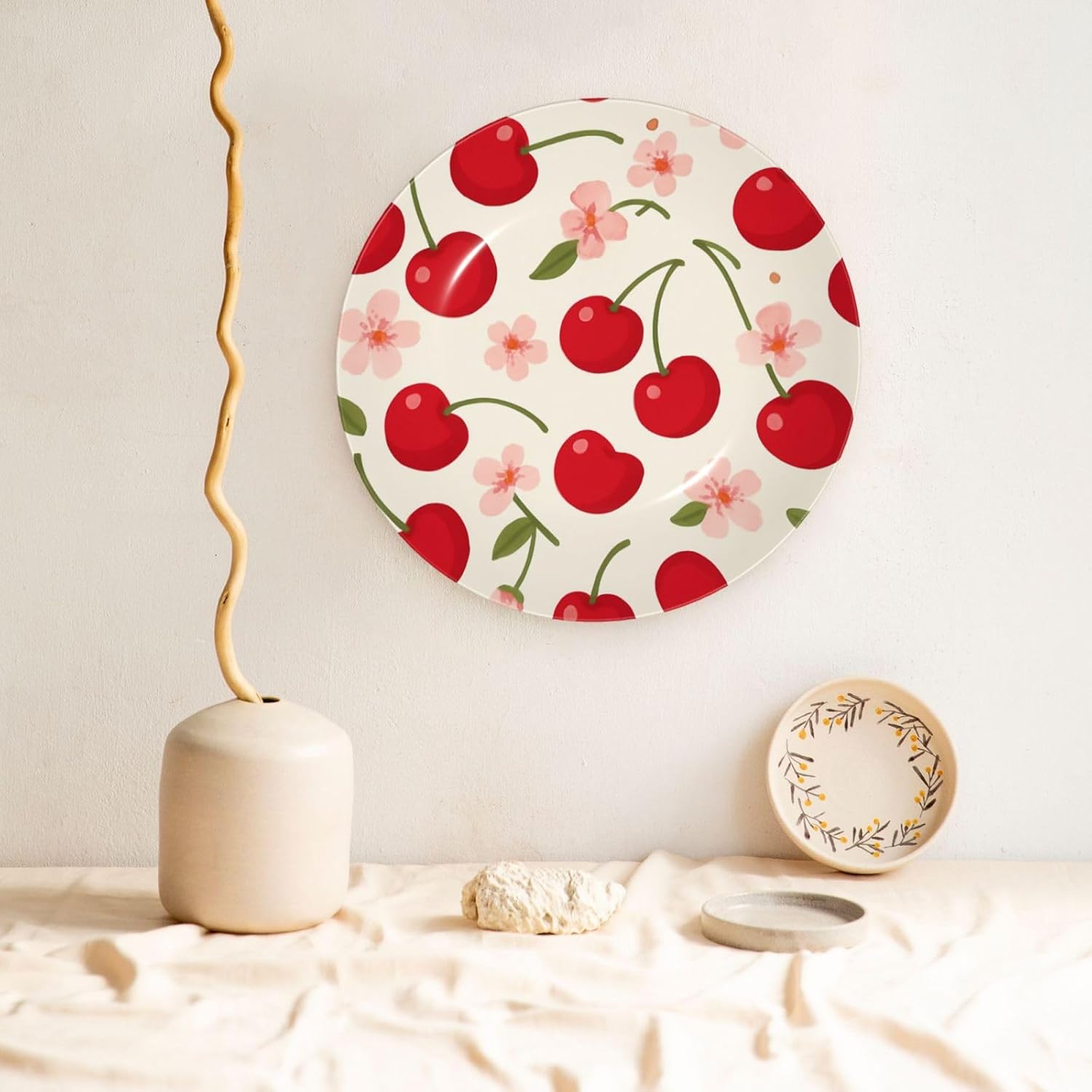 Cherry Sakura Blossom 10 Inch Decorative Plate With Stand, Elegant Display Wall Plate For Home Decor