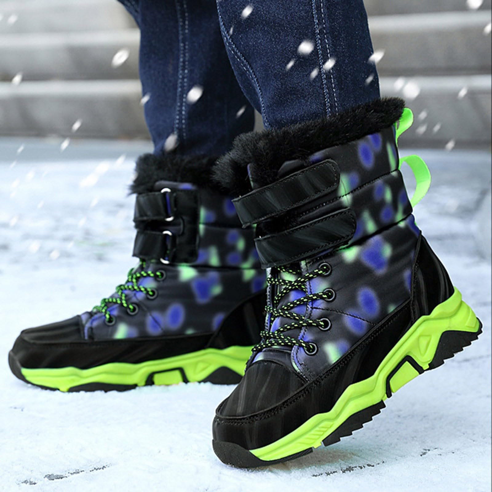 Stivali da Neve per Bambine Bambini Moda Calzature da Escursionismo Stivali Invernali Antiscivolo Scarpe Invernali Allaperto Antiscivolo Boots Stivaletti Stringati per Bambina