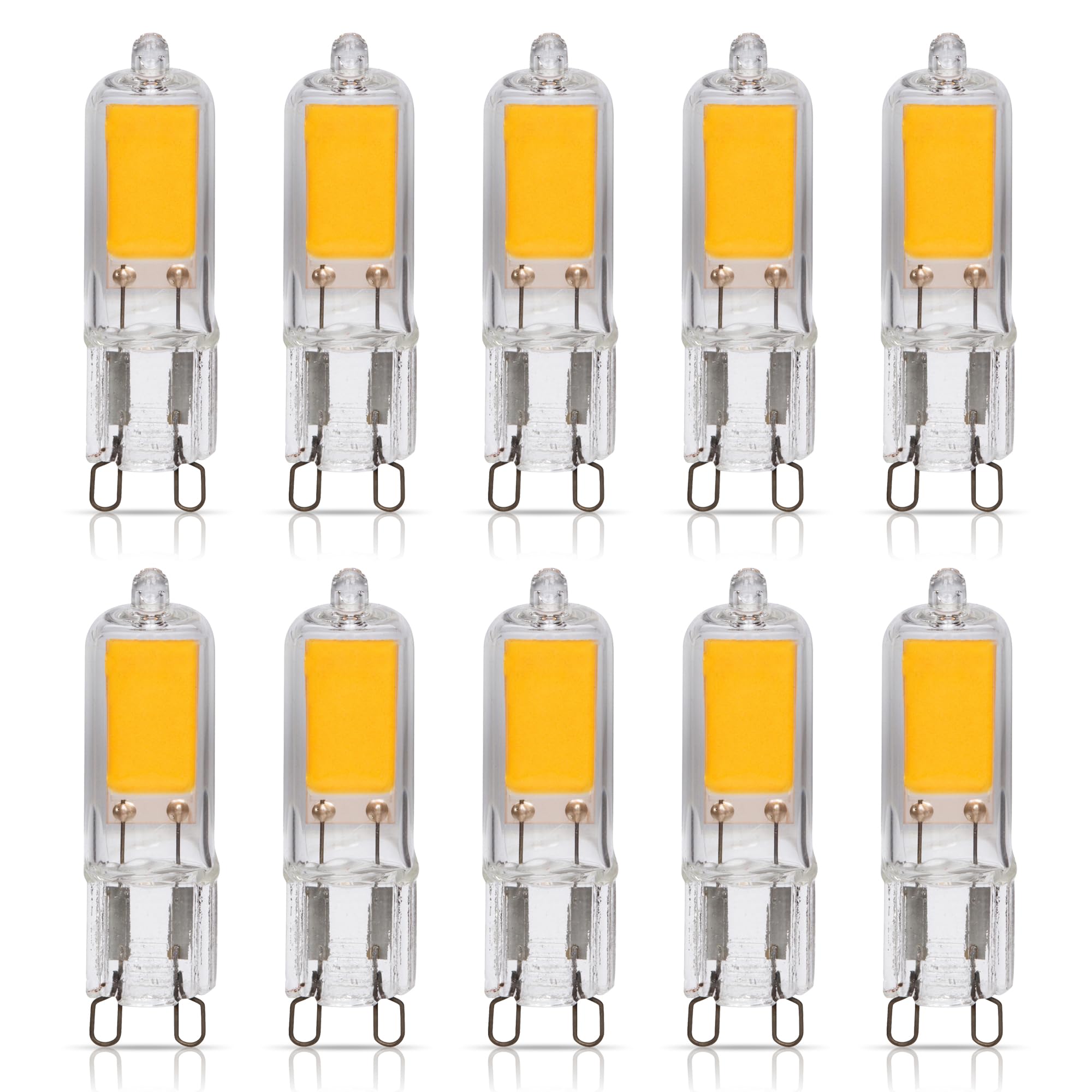 Simba LightingG9 LED COB Light Bulb (10 Pack) 2W T4 20W to 25W Halogen Replacement for Pendants, Ceiling Lights, Desk Lamp, Wall Sconce, 120V JCD Bi-Pin Base Non-Dimmable, 2700K Warm White