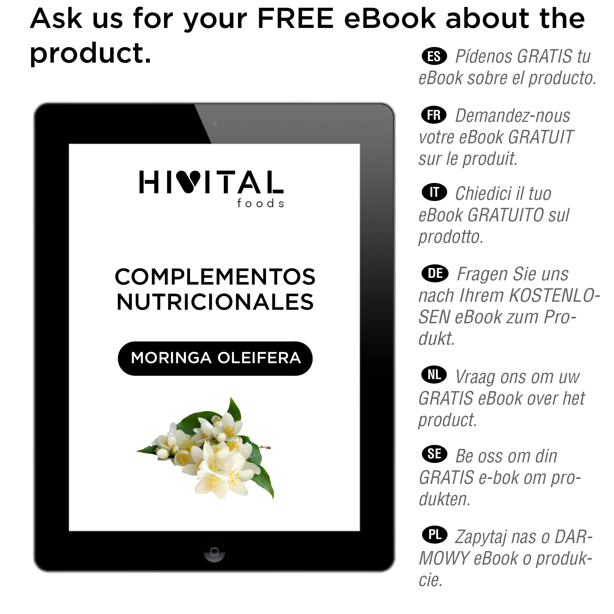 Moringa Oleifera 6000 mg. 180 cápsulas veganas para 6 meses de tratamiento. Extracto Natural fuente de Vitaminas, Minerales, Aminoácidos y Ácidos grasos. Fabricado en España por HIVITAL