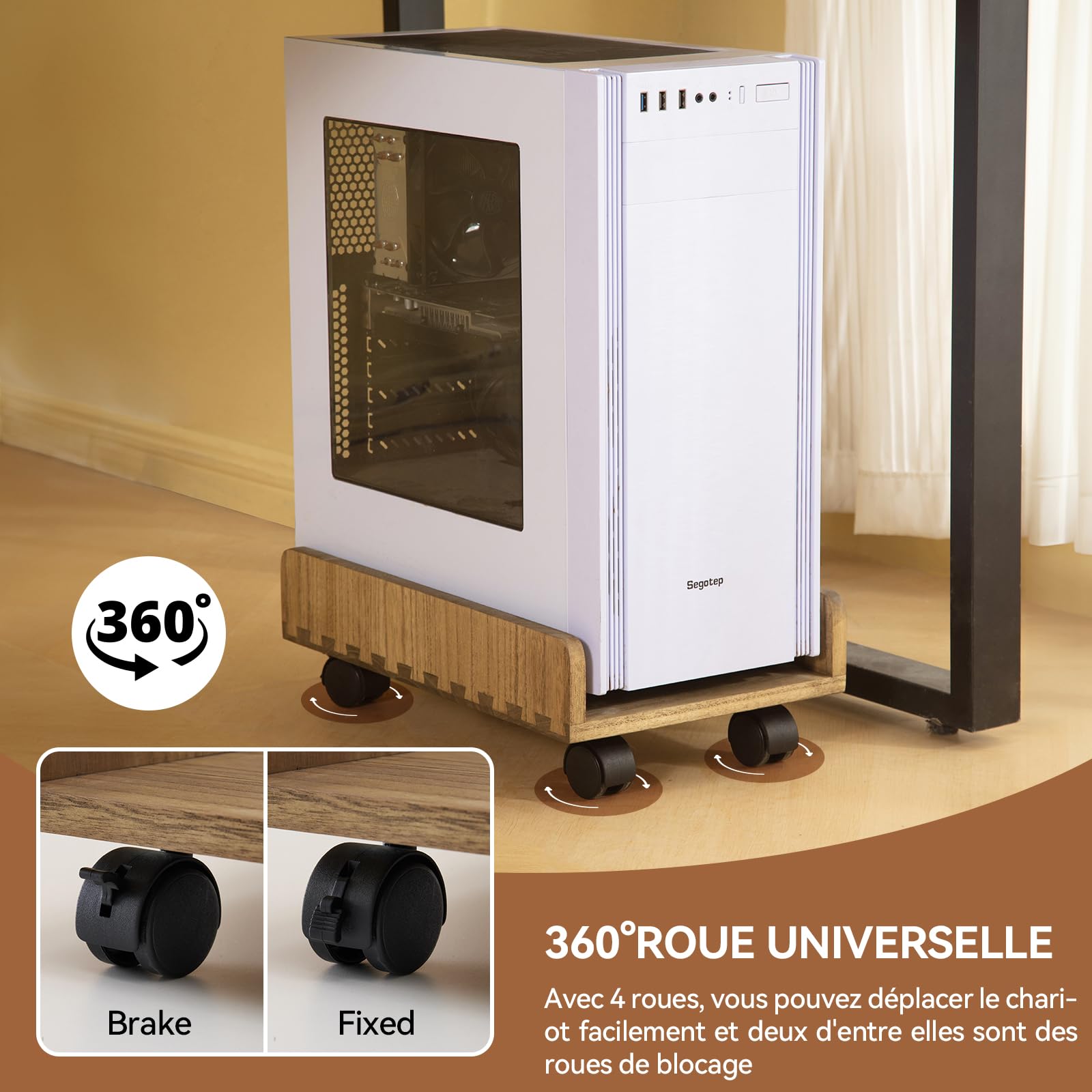 KIRIGEN Support CPU en Bois, détachable, avec roulettes pivotantes, Stable et Durable, adapté aux châssis ATX, PC de Jeu, Facile à Assembler, Support pour PC
