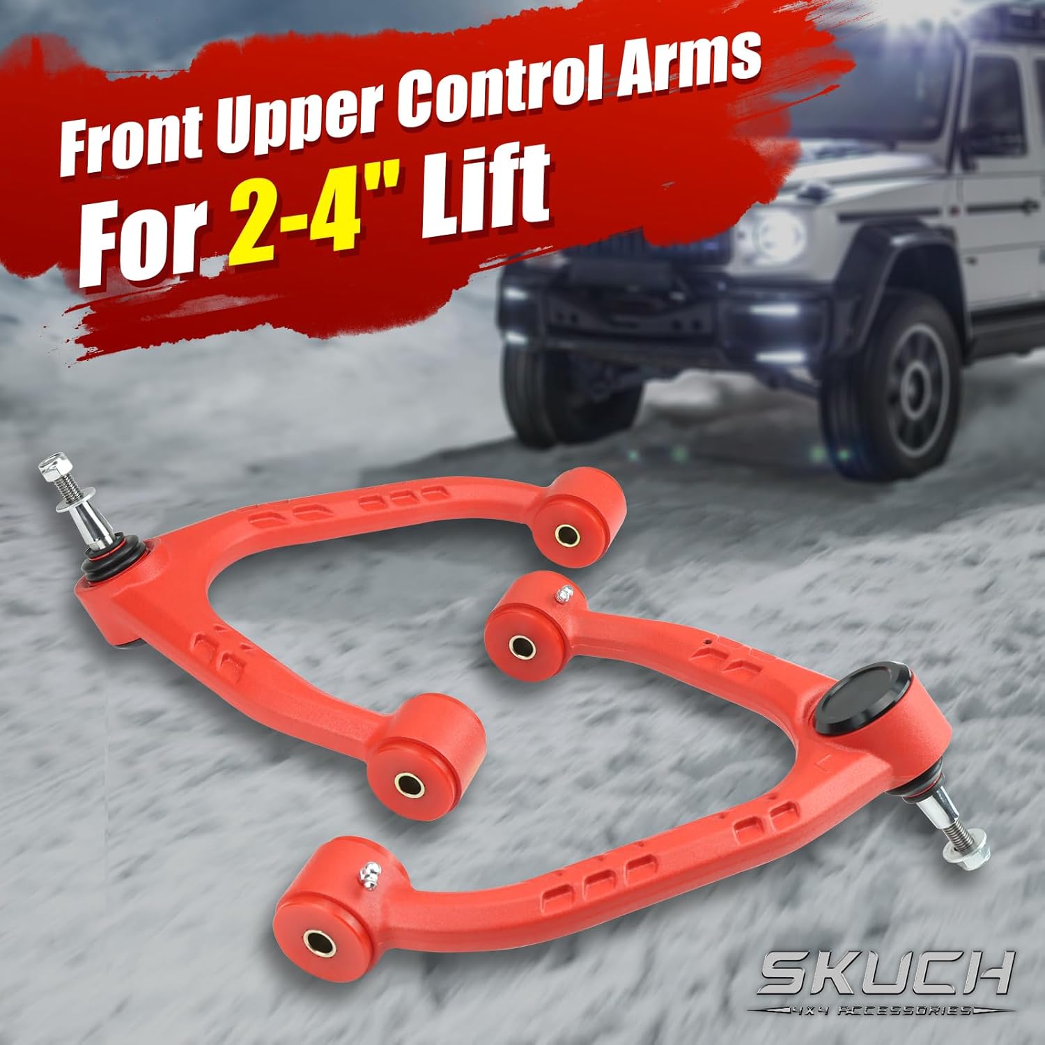 2-4'' Lift Aluminum Upper Control Arms for 2007-2018 Chevy Silverado & GMC Sierra 1500, PU bushings & Greasable Ball Joints, Replaces Stock Arms - Wrinkle Red