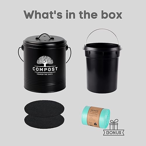 Miniatura 6 de Perfnique Cubo de Compost de Cocina, Cubo de Compost de Encimera de 1.3 Galones con Tapa, Cubo de Compost Interior Incluye Revestimiento del Cubo