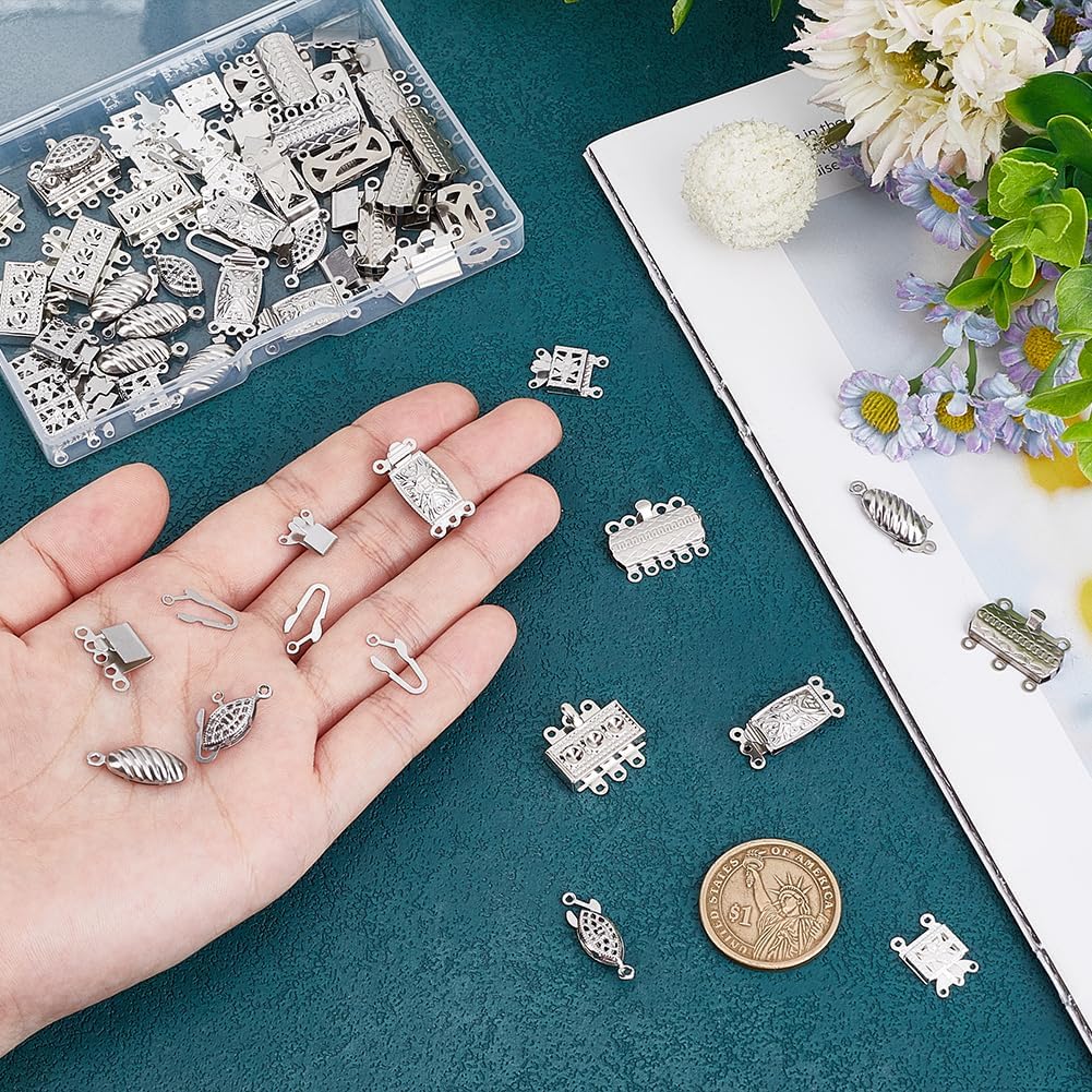 PH PandaHall 48 Sets 304 Stainless Steel Box Clasps 8 Styles Bracelet Connectors Multi-Strand Box Clasps for Layered Jewelry Making - Image 3