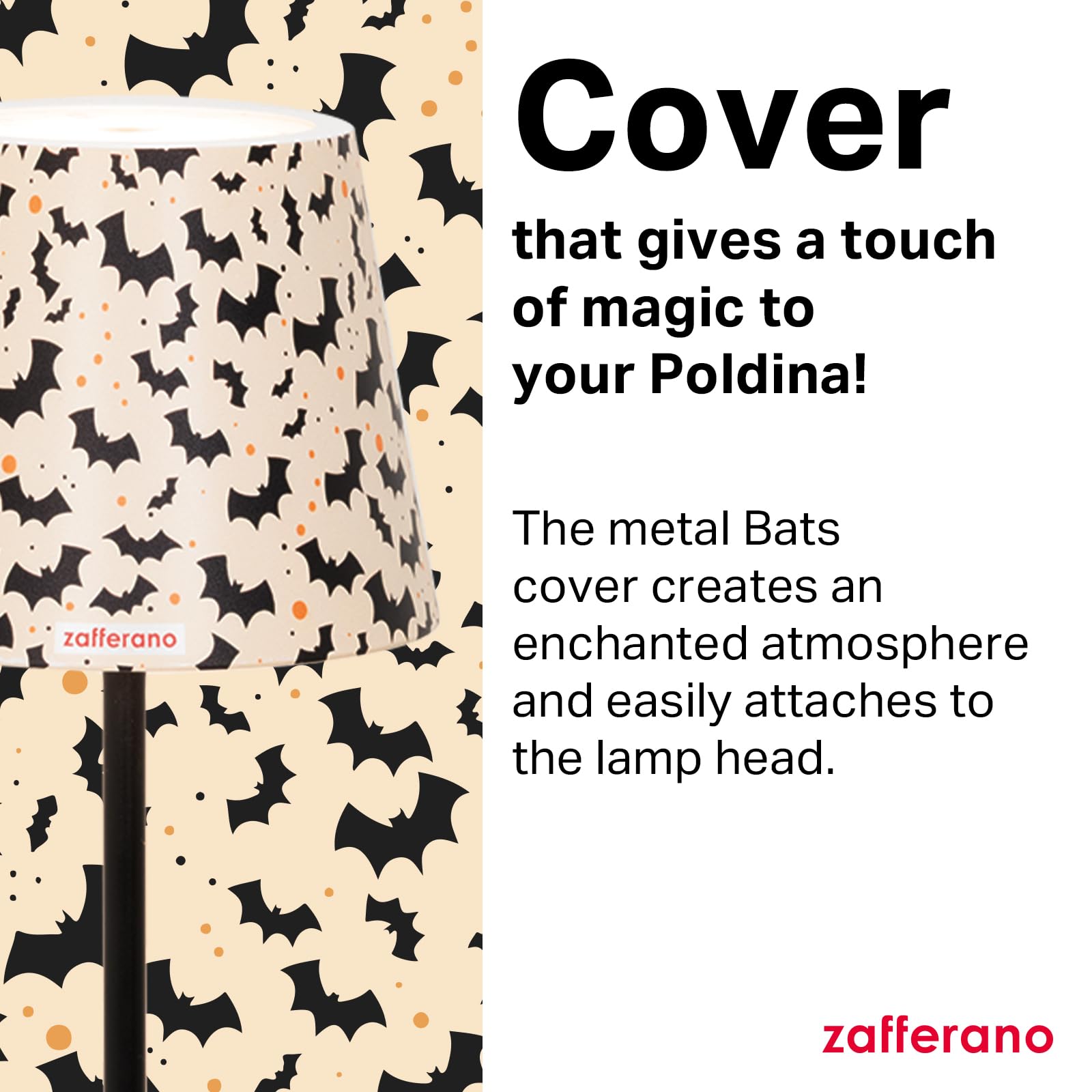 Zafferano, Poldina Cover Halloween Special Edition, Metal Lampshade for Table Lamp, Compatible with Poldina Lamps, Designed in Italy, 11.4 x 8.9 cm, Colour Beige - Bat Decoration - Image 3