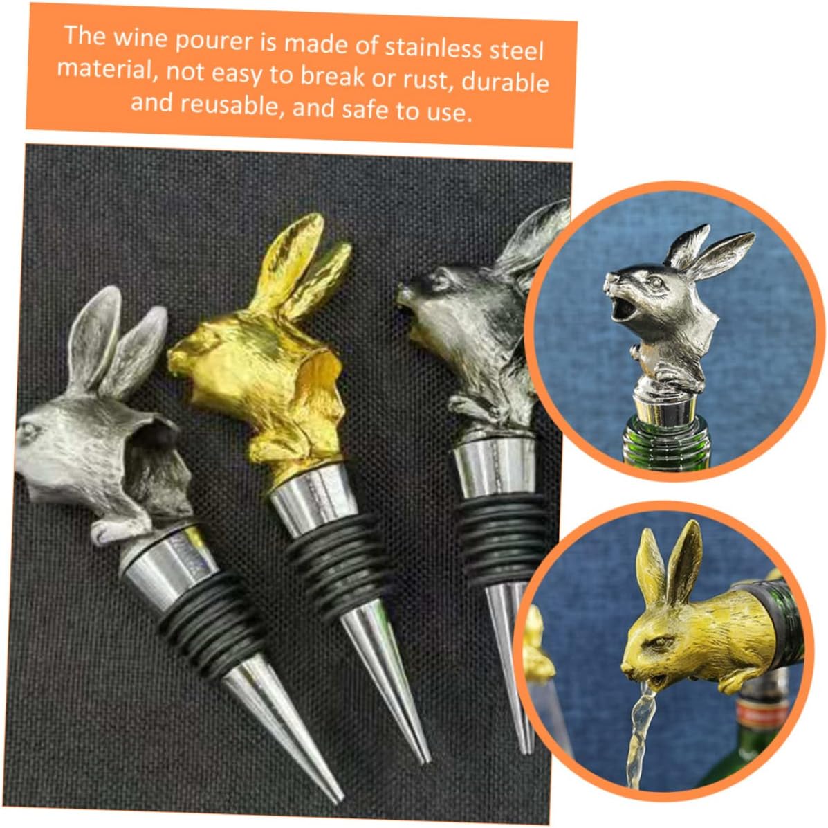 Hemoton 2pcs Wine Pourers Cute Bunny Design Stainless Steel Wine Spouts for Parties Banquets and Holidays for Home Use