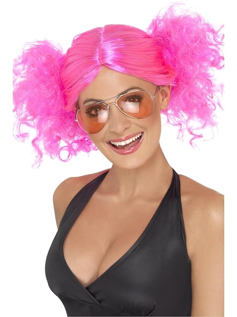 Smiffys Peluca de coletas de los 80, rosada Halloween, Carnaval