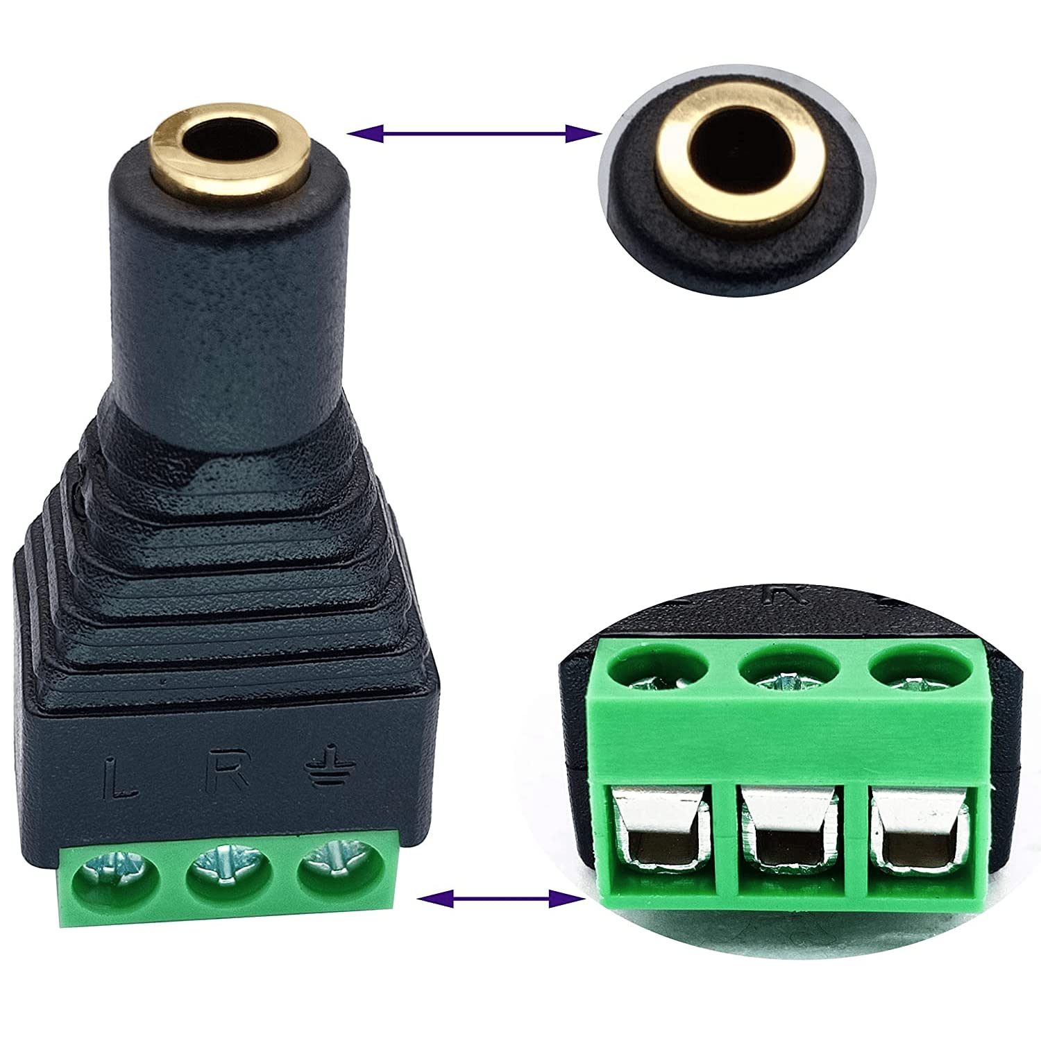 Connecteur Jack 3,5mm Femelle TRS - Montage Par Vis Sans Soudure - Compatible PS5, Casques, PC - Noir