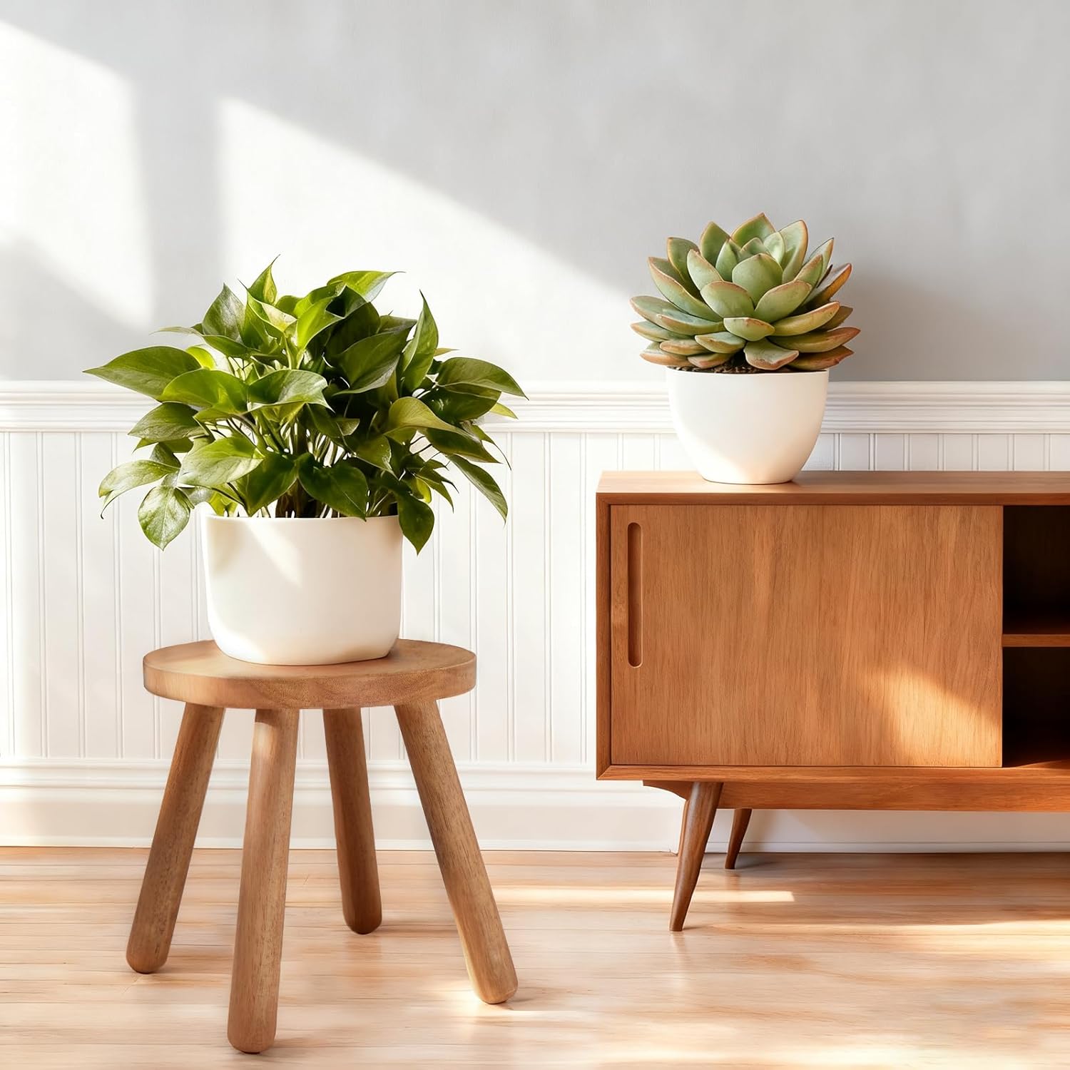 11.8" H Round Solid Wooden Stool Wood Plant Stand Woden Decorative Stool Garden Stool Portable Stand for Kitchen Bathroom Living Room Bedroom