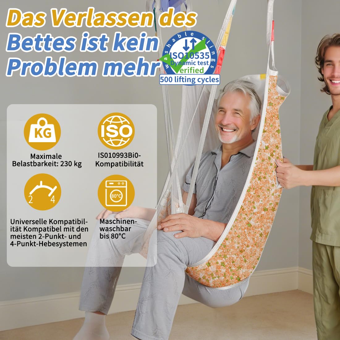 Patientenlift-Gurt mit geteilten Beinen und Kopfstütze, gepolsterter U-Hebegurt zum Transfer & Heben in Krankenhaus, Pflegeheim & Zuhause – Tragfähigkeit 500 lbs (Farbe Warm Blossom, Mittel)