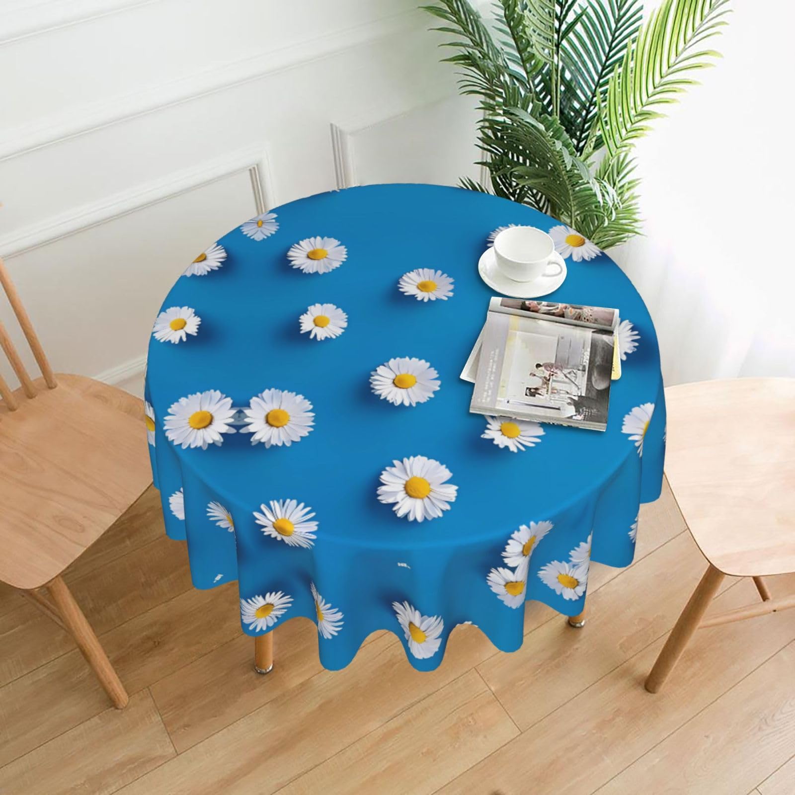 YYHWHJDE White daisy Prints Round Decorative Tablecloth 60in - High-Grade Polyester Throw for Elegant Dining & Festive Gatherings