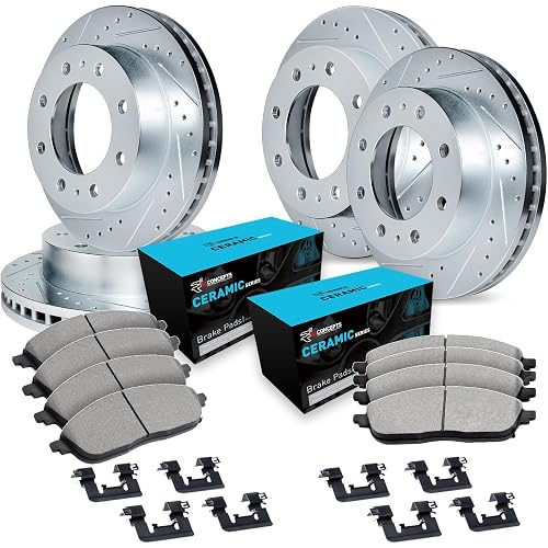 R1 Concepts Front and Rear Brake Kit Fits 2001-2010 Chevrolet Silverado | GMC Sierra; 2003-2004 Chevrolet Avalanche| Ceramic Pads, Drilled Slotted eLINE Rotors| Hardware| 12.8" Front & 13.0" Rear