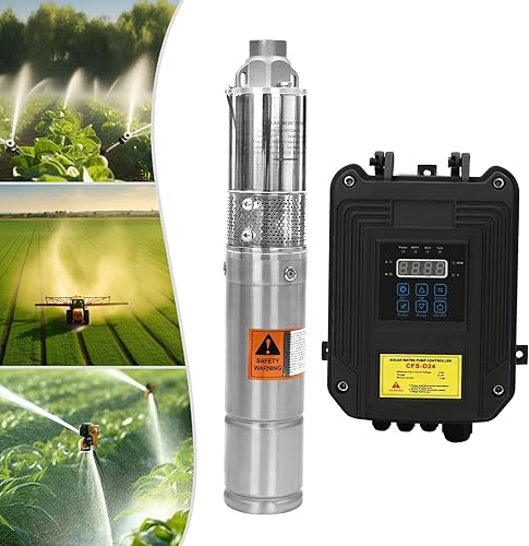 Miniatura 7 de Bomba sumergible solar de 210 W CC 24 V, bombas sumergibles para pozos profundos, MaxHead 362 pies MaxFlow 396 Gal/H 0.75 pulgadas de salida