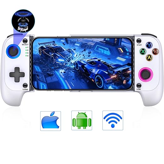 for iPhone Game Controller – Compatible with iPhone 16/15 & Android, Mobile Gaming Controller with Hall Joysticks, Phone Case Support, Wireless Phone Controller for Xbox Game Pass, Steam Link & More, White