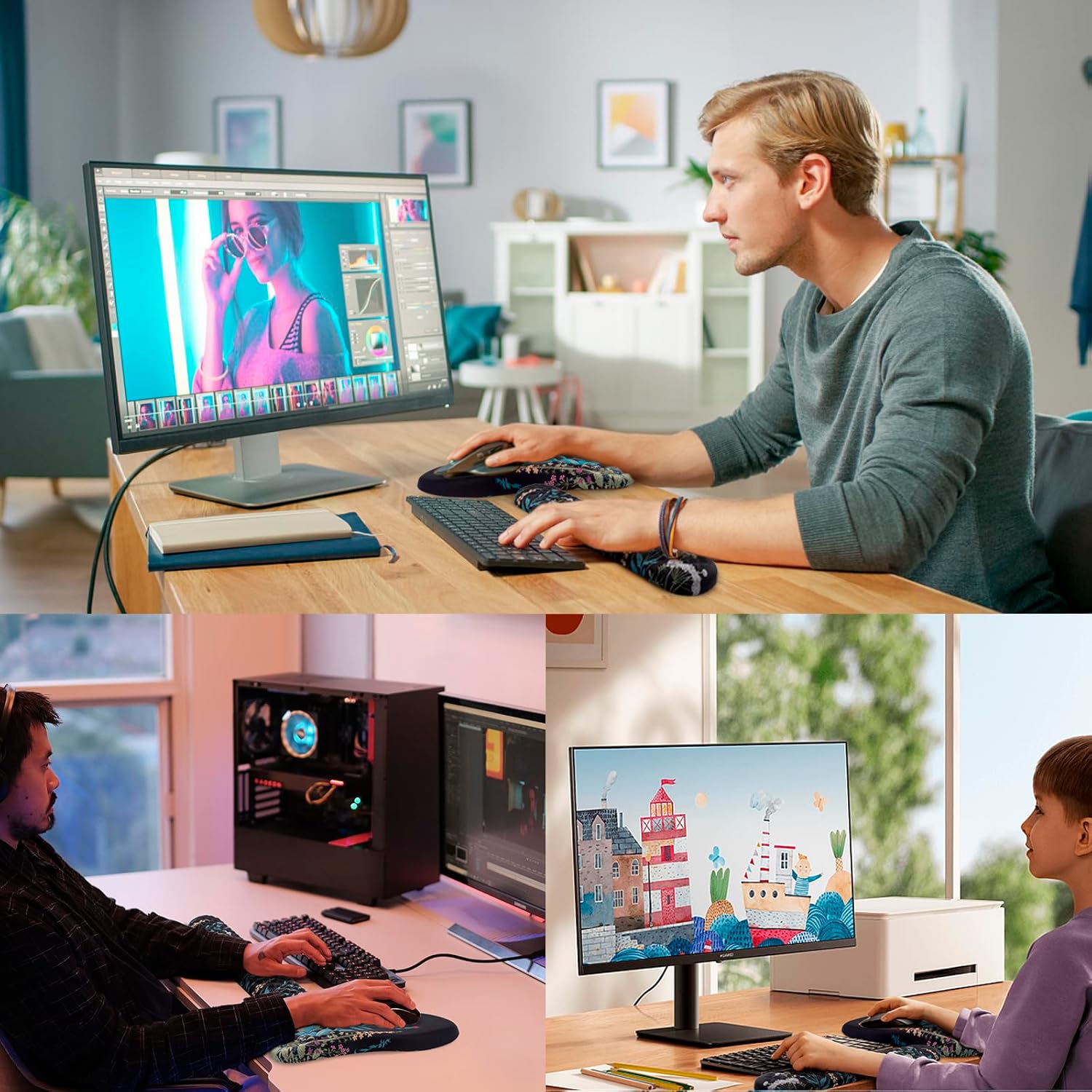 Mouse Pad Wrist Support, Laokiiy 2 in1 Keyboard Wrist Rest+ Ergonomic Mouse Pad, Non-Slip Wrist Rest for Computer Keyboard, Made Easy Typing & Relieve Wrist Pain(Flower) - Image 7