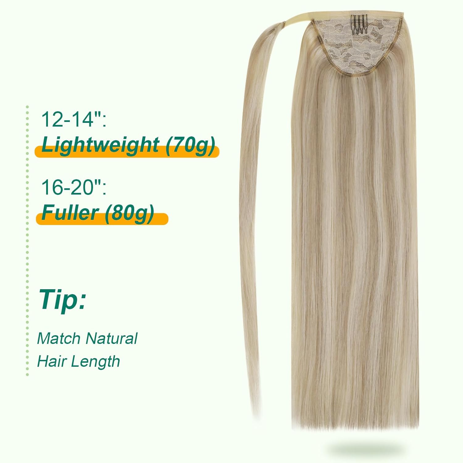 Easyouth Pony Tails Hair Extension Blonde Ponytail Extension Human Hair Golden Blonde Highlighted Blond Hair Extensions Invisible Wrap Around Ponytail Human Hair for Women Daily Work 12 Inch 70g