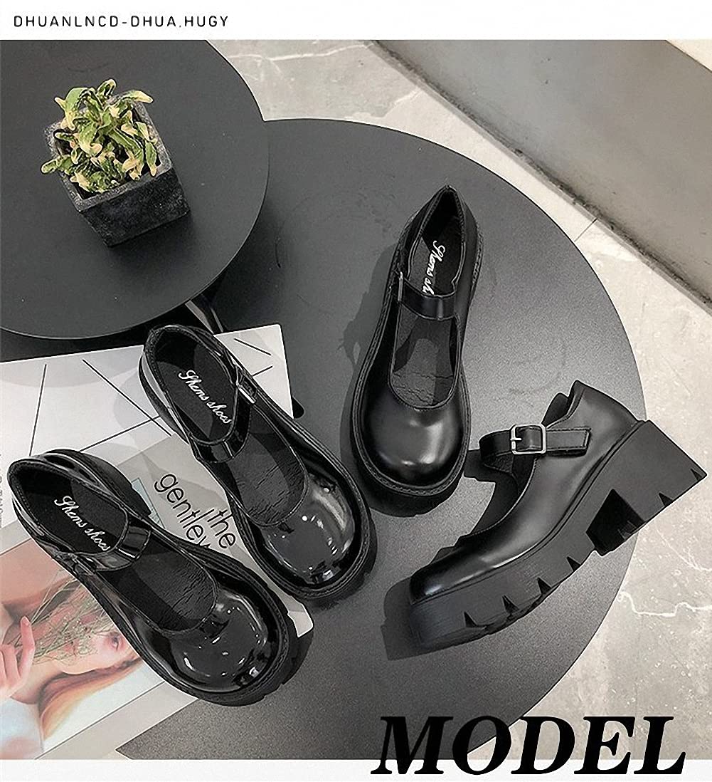 Womens Platform Mary Janes Shoes Sweet Toe Ankle Lolita Gothic Pumps Chunky Patent Leather — view 6