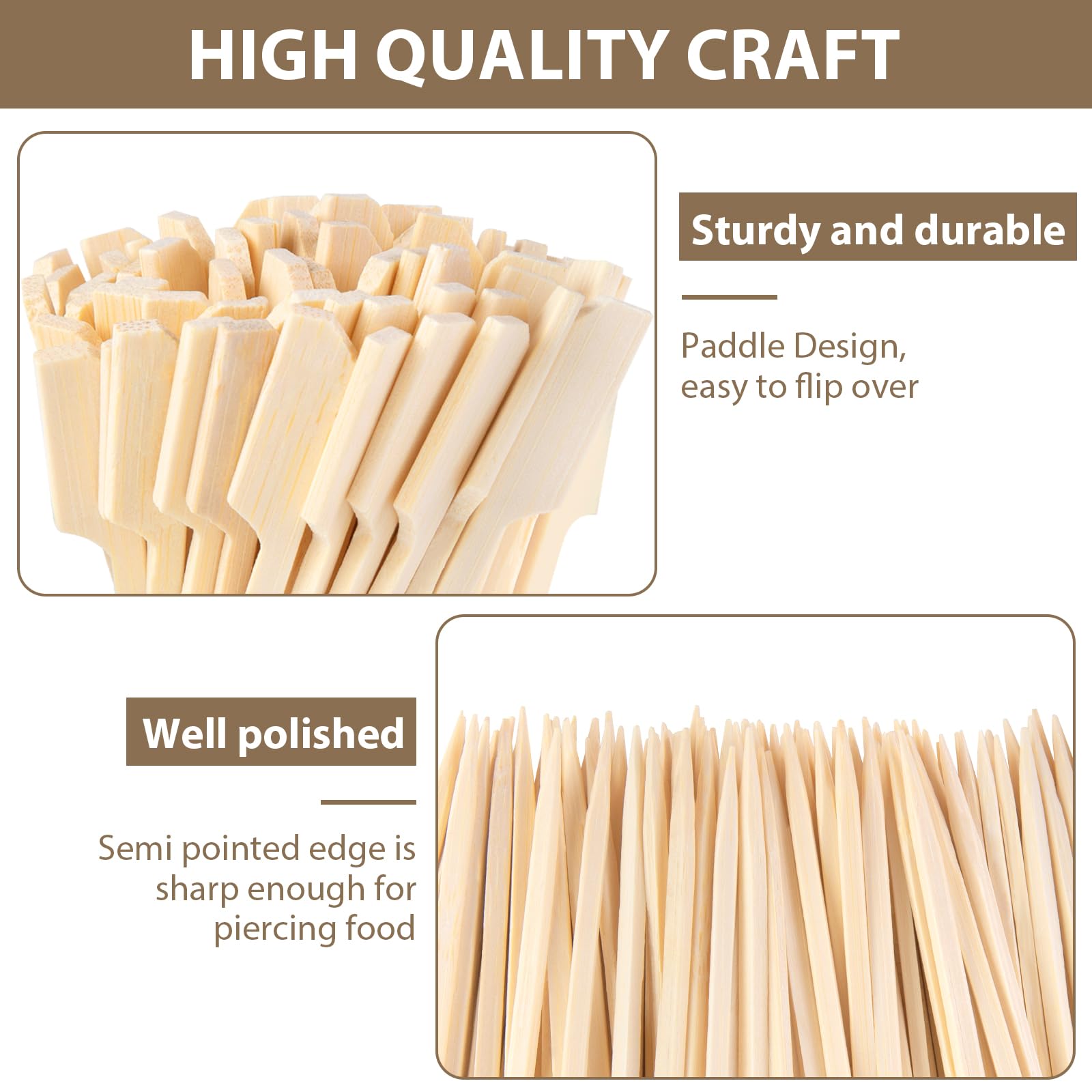 HAKSEN 400 púas de paleta de bambú, pinchos de paleta de bambú de 4.7 pulgadas, palillos de dientes de bambú para aperitivos, sándwich, caramelos, manzana, cócteles