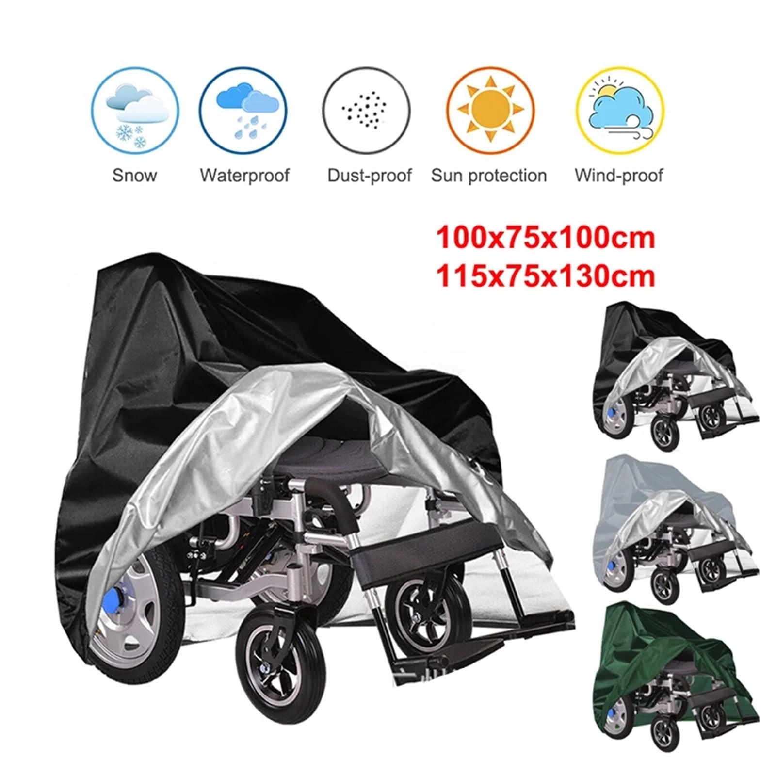 Funda para silla de ruedas, de nailon, impermeable, a prueba de polvo, protector de exterior para scooter y silla de movilidad (3,100 x 75 x 100 cm)