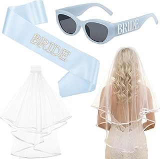 3PCS Bride Sash Veil Sunglasses Set for Bridal Shower Wedding Engagement Bachelorette Party Favors