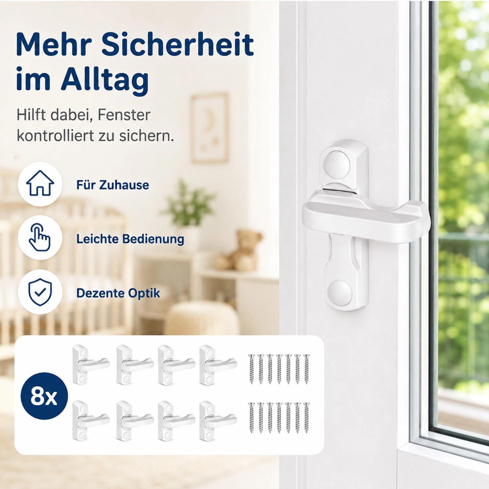 8 unidades de cierres de ventana antirrobo, cerradura de ventana de aleación de aluminio, cerrojo para ventanas de madera y UPVC, protección antirrobo, seguridad para ventanas, 45 mm x 18 mm, color