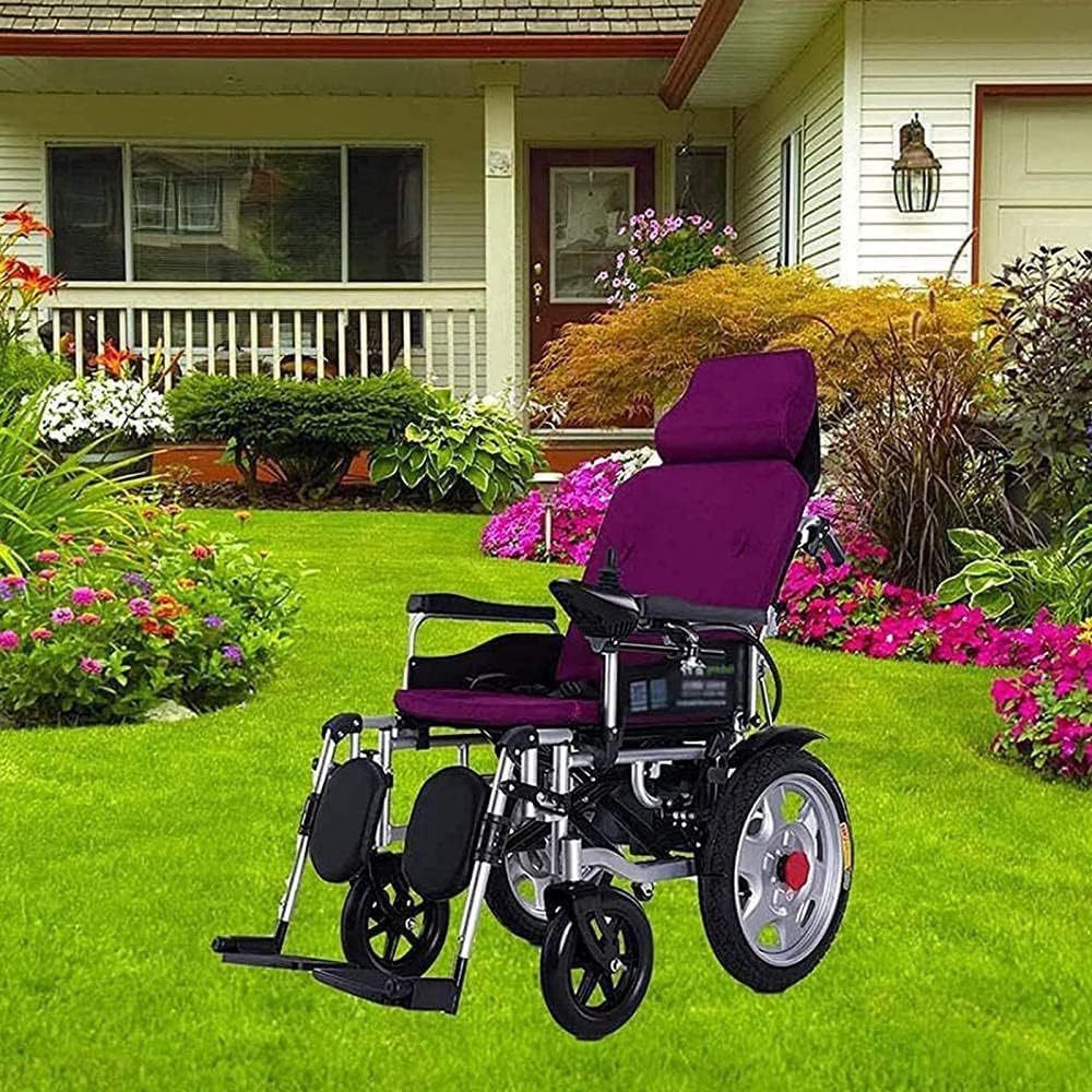 Silla de Ruedas Eléctrica Plegable y Ligera Portable Powerchair Heavy Duty Potente Motor Dual Compacto Ayuda a la Movilidad Silla de Ruedas con Reposacabezas Adecuado para Ancianos y Discapacitados (