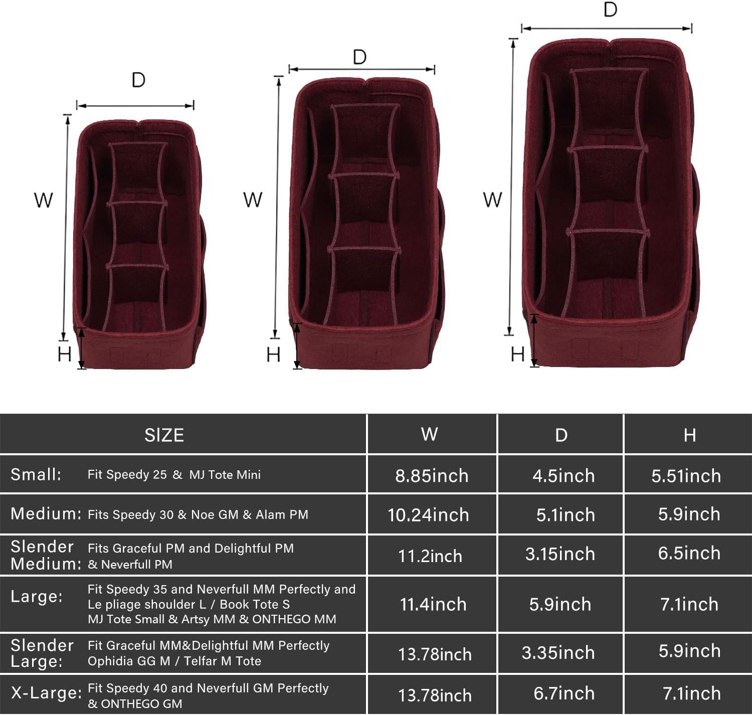 ZTUJO Purse Organizer Insert, Felt Bag Organizer For Handbag Purse Organizer,13 Colors, 6 Size (Medium, Wine Red) - Image 2