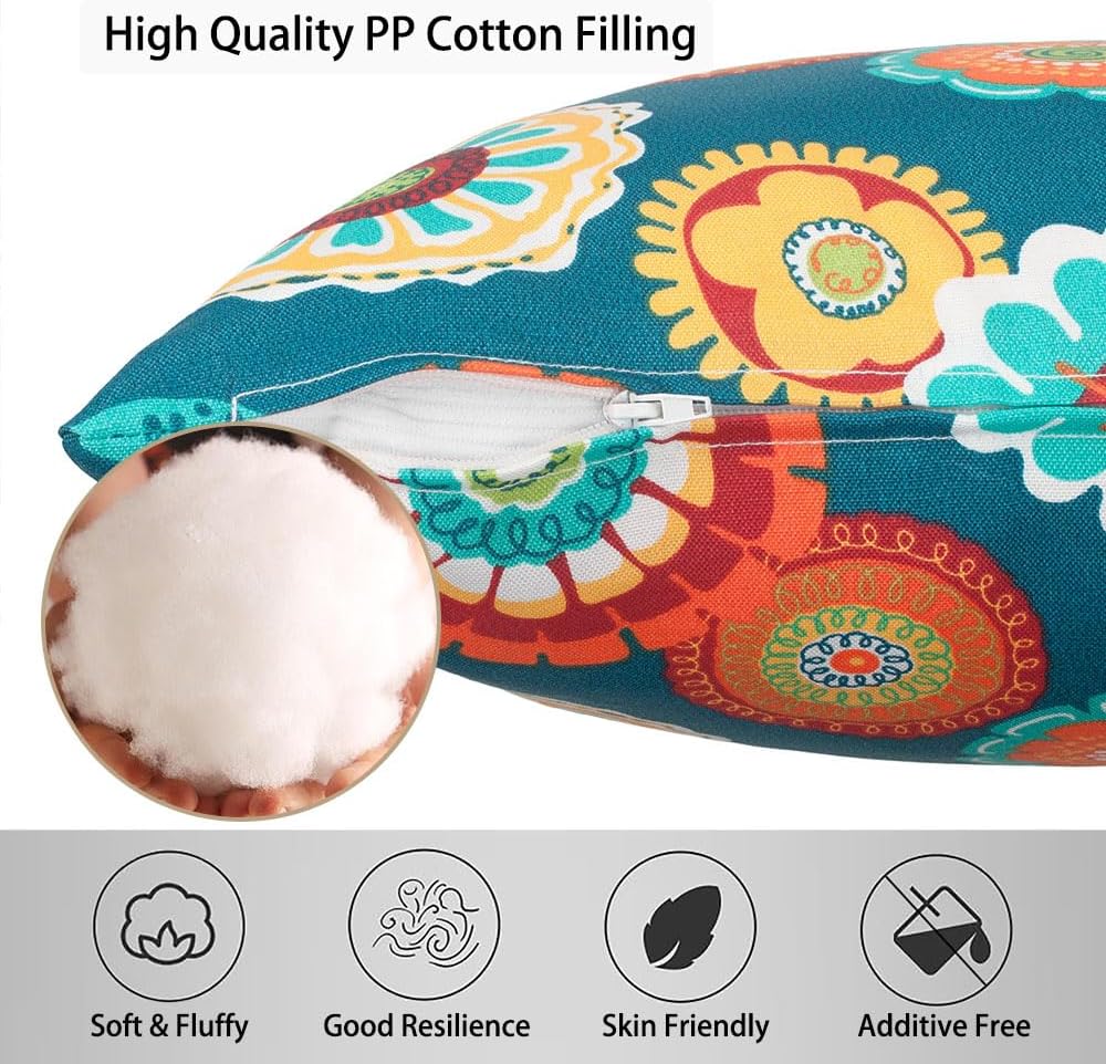 Magpie Fabrcis Pack of 2 Outdoor Waterproof Throw Pillow with Insert 18 x 18 Inch, Christmas Decorative Back Cushion Pad for Garden Patio Tent Balcony Couch Sofa(Floral Green) - Image 4