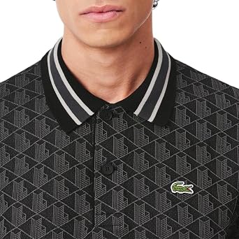 Lacoste Men's Classic Fit Monogram Jacquard Polo Shirt, Black/Graphite, X-Large