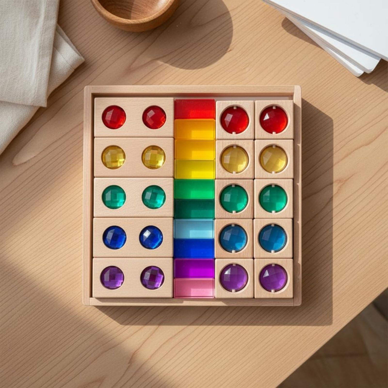 LOVIVER Kinder Sinnesbausteine Lernspielzeug Holz Acryl Bausteine Steckspiel Formensortierer Lernwürfel mit Glatter Oberfläche für Vorschule Unterricht Zuhause