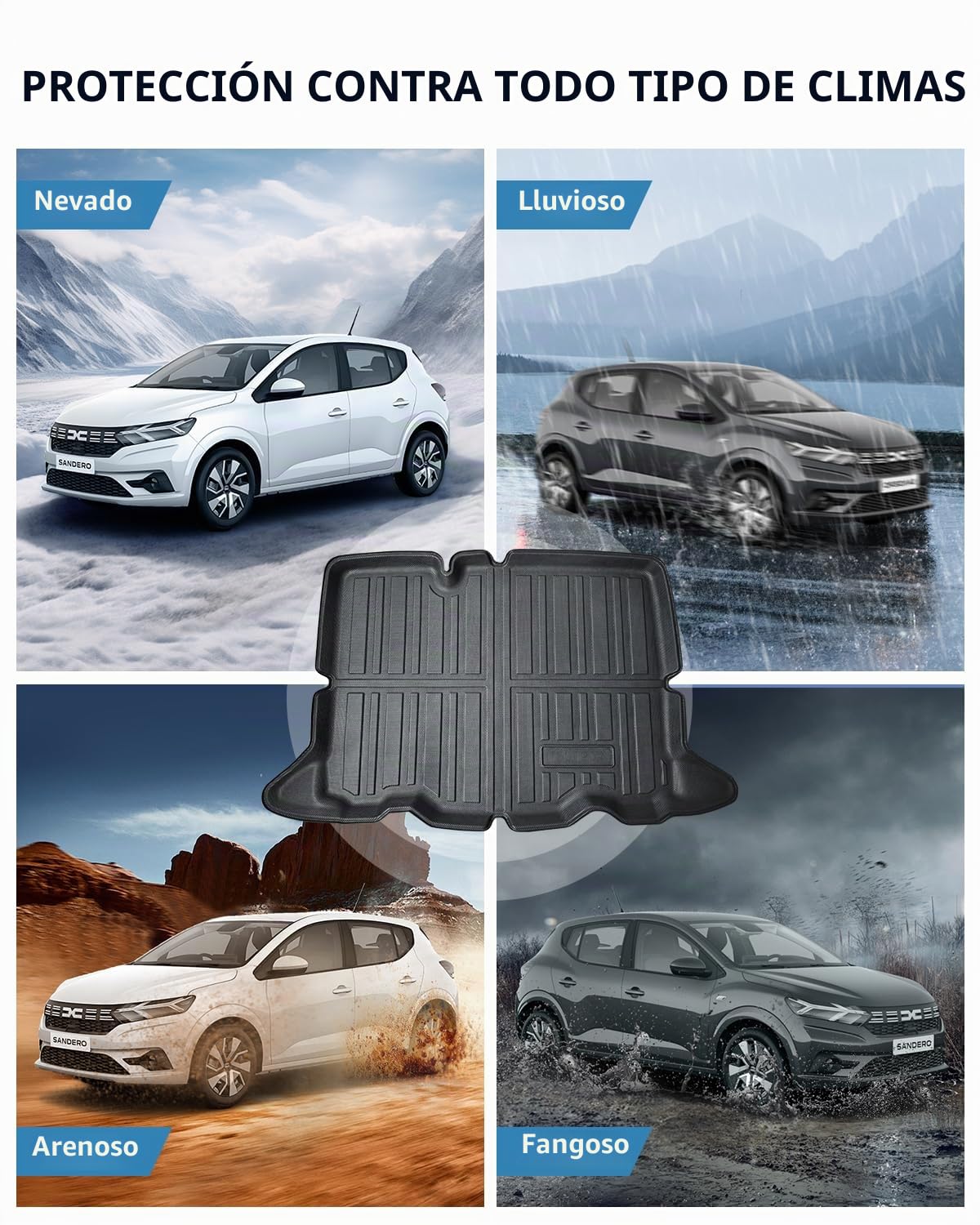 TPE Alfombrillas Maletero Inferior para Dacia Sandero 3 2021-2026 | Alfombras Maletero Originales, Protector Maletero Antideslizantes e Impermeables, Funda Maletero con Bordes Elevados
