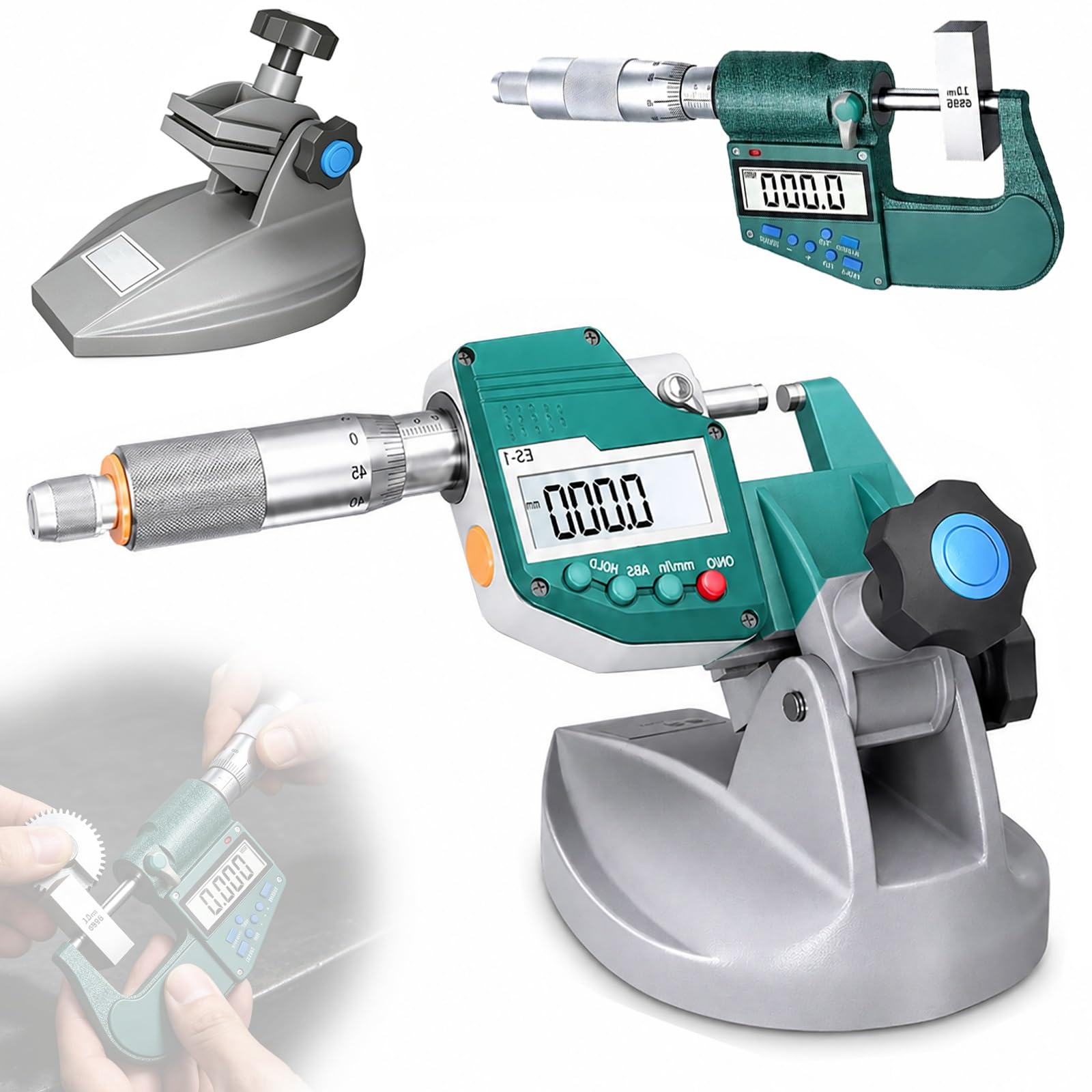 Micrometro digitale for esterni con base, micrometro digitale ad alta precisione, | Resistente all'acqua e all'olio, risoluzione 0,001 mm, intervallo 0–25 mm, display meccanico e digitale(25-50mm)
