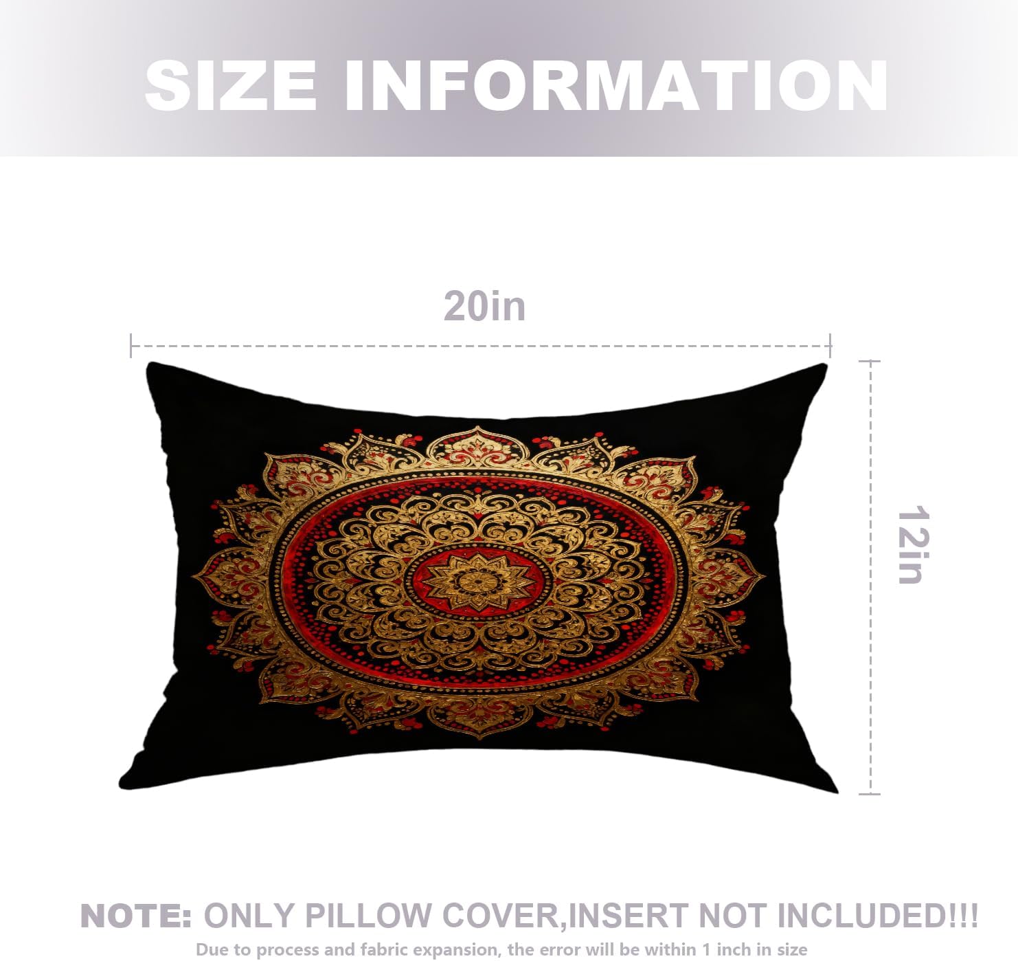 Gold Mandala Disc Throw Pillow Covers, Gold Abstract Flower Cushion Cover Digital Blended Hidden Zipperl Decorative Pillowcases for Hair Skin Lumbar 12X20 in 2 Pcs