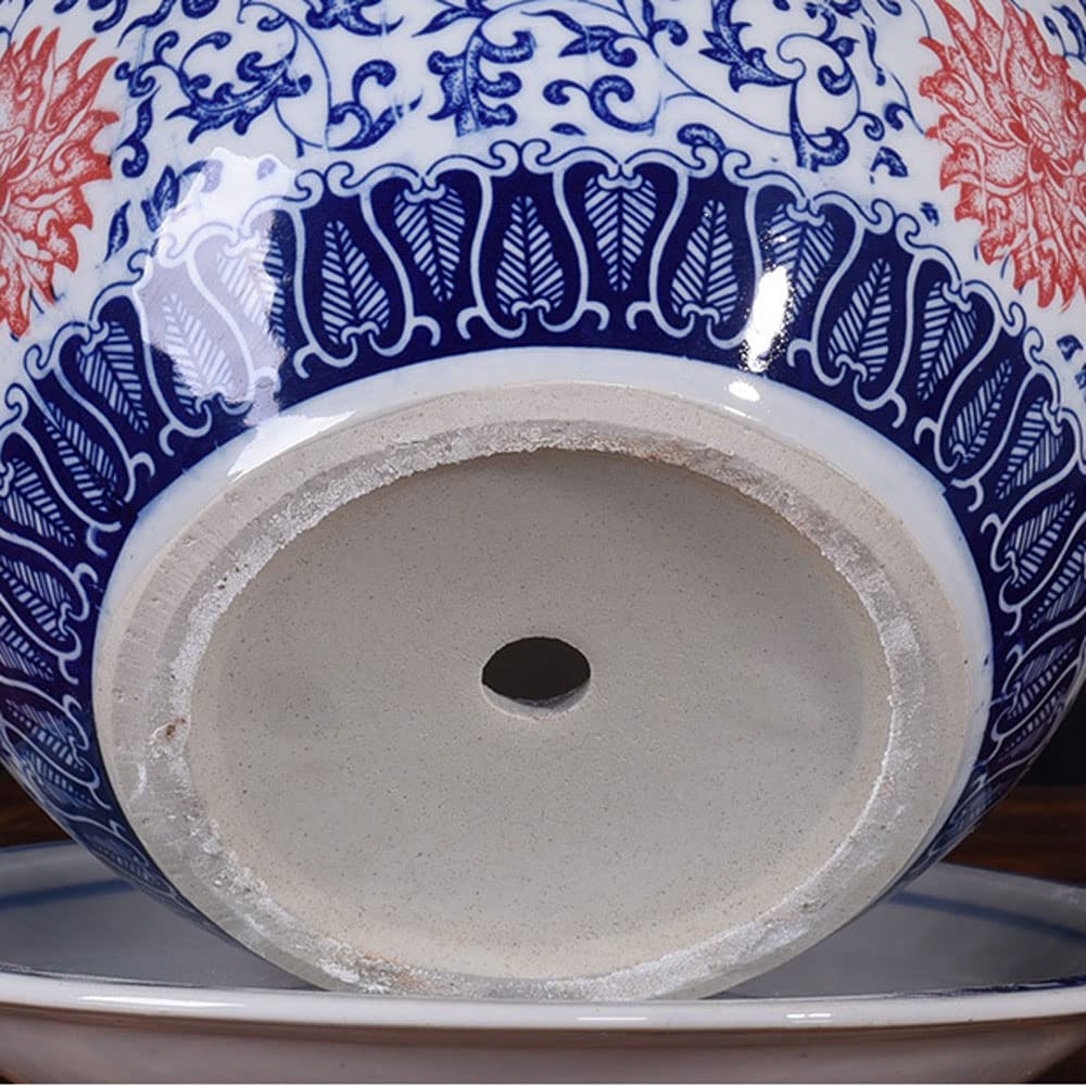 Doniczka ceramiczna Niebiesko-biała porcelanowa dekoracyjna doniczka z podstawką na rośliny domowe Pojemnik na kwiaty z otworem drenażowym na rośliny Bonsai Kwiat Aloes Wystrój domu w pomieszczeniach