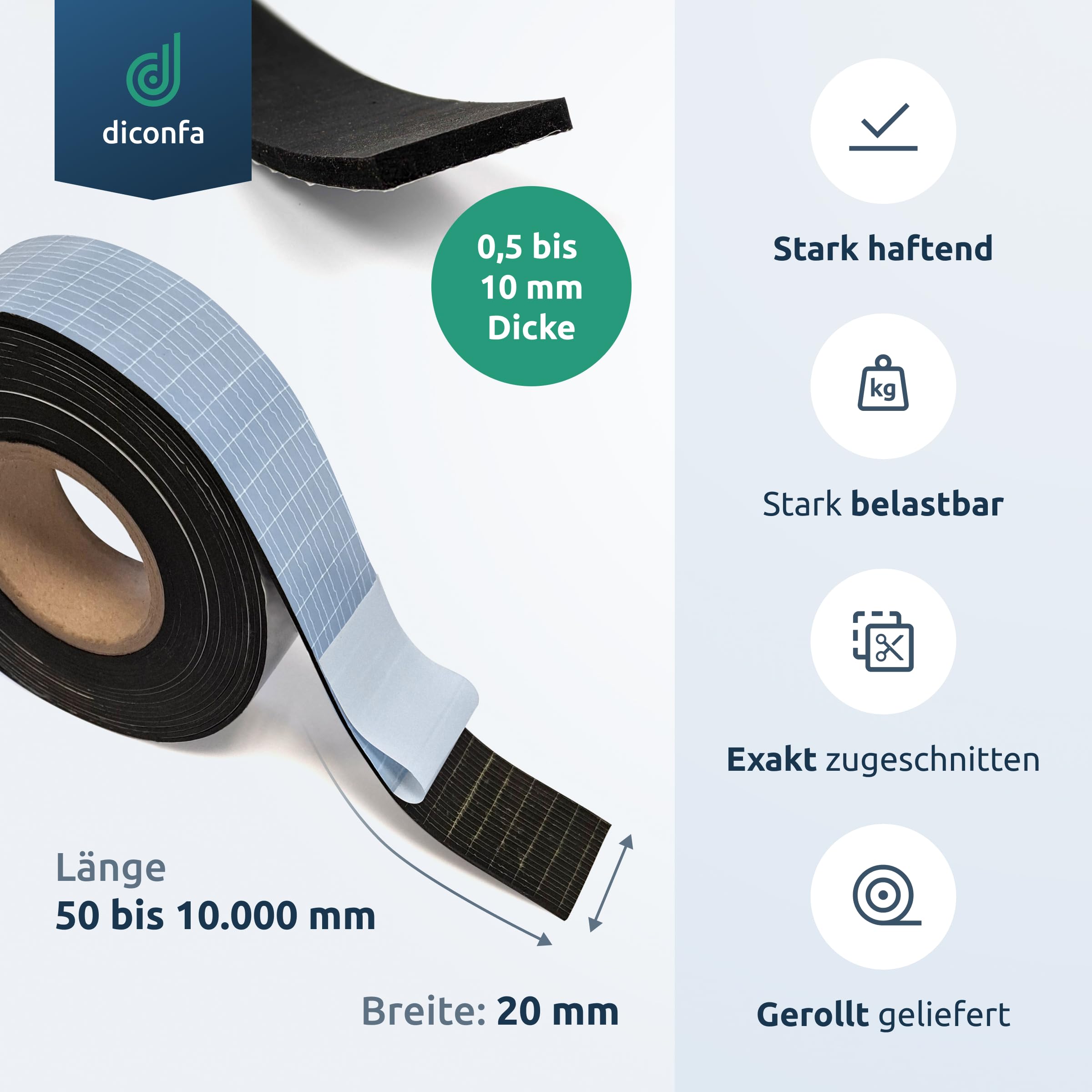 diconfa Rubberen strips breedte 20 mm (2 cm) - selecteerbaar - dikte: 1 tot 5 mm - lengte: 0,05 tot 10 m - selectie