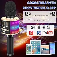 Vista 5 de Amazmic Máquina de Micrófono de Karaoke para Niños, Micrófono Bluetooth Portátil, Micrófono de Karaoke Inalámbrico de Mano con Luces LED, Regalo