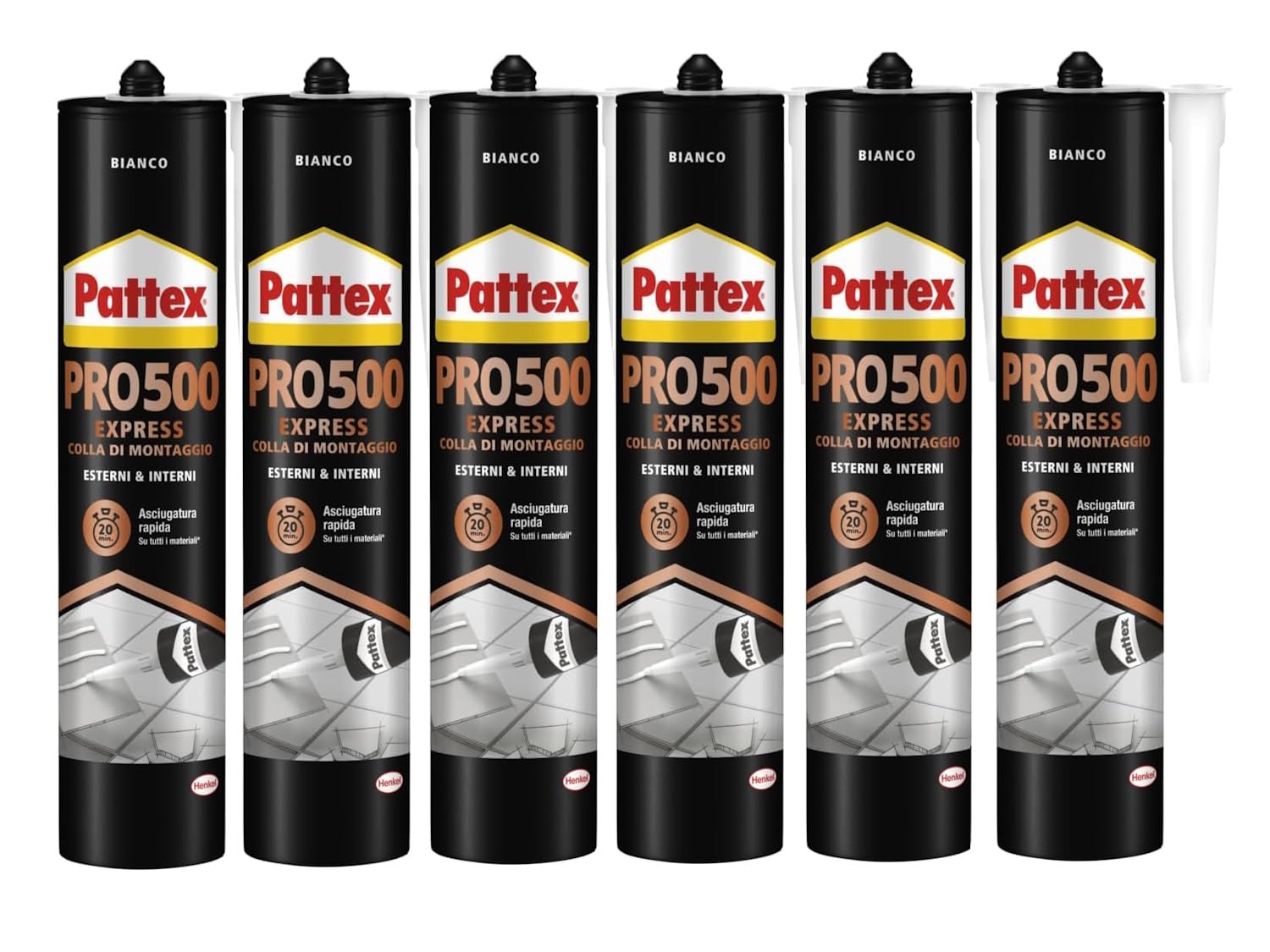Pattex PRO 500 6er Set | Extra starker Montagekleber mit dauerhafter Verbindung – perfekt für schwere Objekte