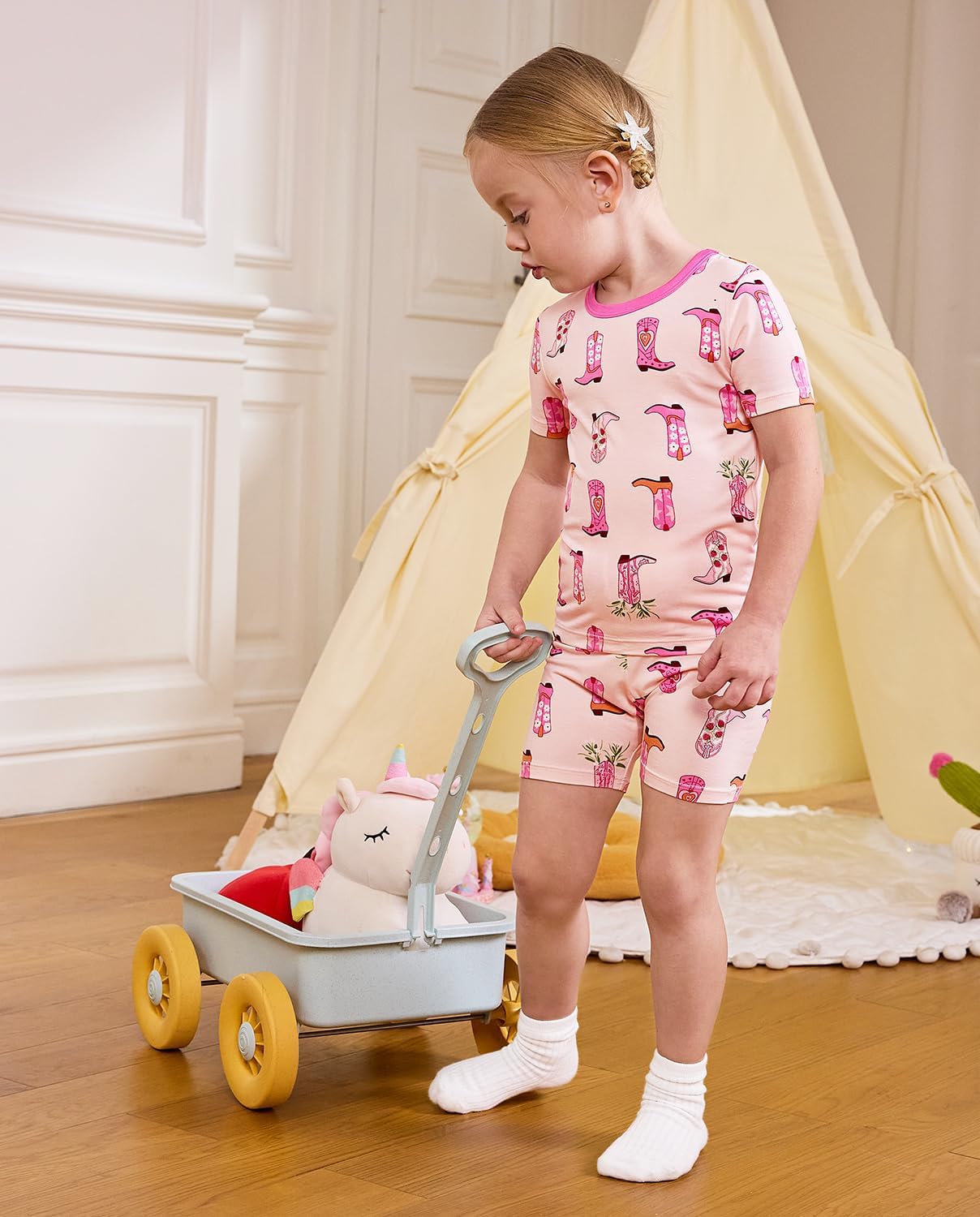 Bamboo Viscose Toddler Unicorn Mermaid Girls Kids Pajamas Short Sleeve Summer Cool Snug fit Pjs 12M-8Y 2pcs - Image 3