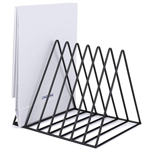 Fabaoday Buchstütze, Metall Zeitungsständer, Dreieck Desktop Magazinständer 7 Steckplätze Bücherenden Zeitungshalter Halter Organisation Rack für Büro, Dokumente, CD, Magazin