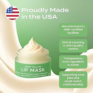Body Restore Grass Fed Beef Tallow Lip Mask, with Manuka Honey Christmas Stocking Stuffers, White Elephant, Hydrating Moisture, Travel Essentials, Self Care, Birthday Gifts for Women, Men Bergamot